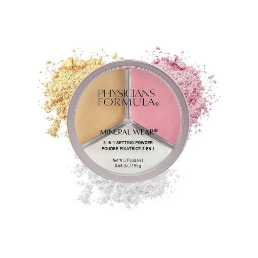 Physicians Formula Mineral Powder Wear 3-in-1 Setting Powder Face Makeup, Reduce Shine, Brighten, Baked | Dermatologist Tested, Clinicially Tested