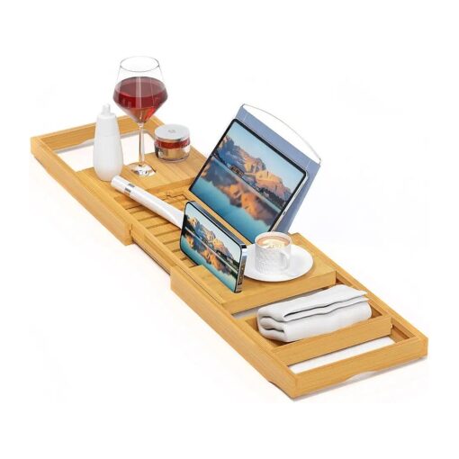 Sen Yi Bao Luxury Bathtub Caddy Tray, Bamboo Bathtub Tray Caddy - Wood Bath Tray Expandable, Can be Placed Book and Integrated Tablet Smartphone and Wine Holder - Gift Idea for Loved Ones