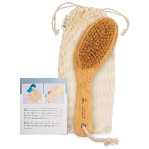 Dry Brush - Sustainable Bamboo Body Scrub Brush with Travel Bag and How-to Dry Brush Guide for Skin Care, Great Gift for Self Care, Exfoliating, Cellulite, Dry Skin - Conscious Coconut