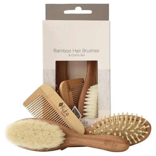 Kyte BABY Bamboo 3-Piece Brush Set - 1 Goat Hair Brush, 1 Wooden Bristle Brush and 1 Bamboo Comb