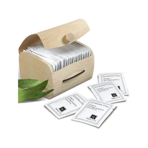 Moist Towelettes - Eucalyptus Crisp - Individually Wrapped - Single Use - Alcohol-Free - Plant & Mineral Based - Natural Ingredients - Travel Size - Bamboo Case - Disposable Towels - 20 Ct