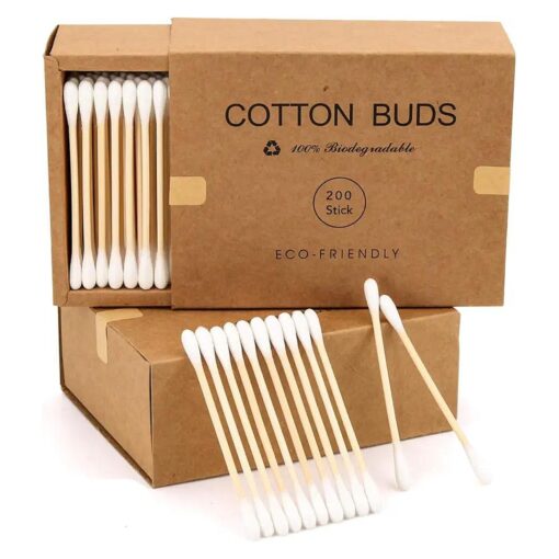 Bamboo Cotton Swabs 400 Count - Vegan Cotton Buds - Natural Wooden Ear Sticks With Double Tipped - Organic Cotton Swabs For Ear Wax Removal