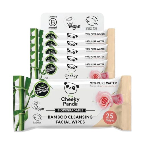 The Cheeky Panda Bamboo Face Cleanser Makeup Remover Wipes Rose Scented | 6 Packs of 25 Face Wipes | 99 % Purified Water Wipes | Plant Based & Vegan Wet Wipes | Sustainable Alternative