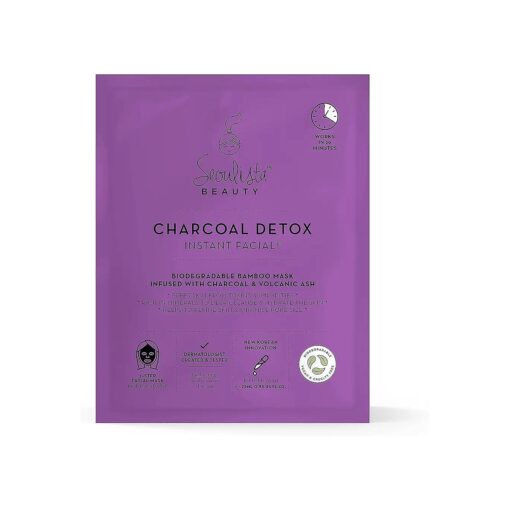 Seoulista Beauty ( r ) Charcoal Detox Instant Facial ( tm ) 25ml | Bamboo Face Sheet Mask For Congested Skin & Enlarged Pores | Dermatologist Created Korean Skin Care | Infused with Charcoal and Volcanic Ash