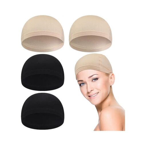 Janmercy 4 Pcs Bamboo Fiber Wig Cap Bamboo Wig Liner Cap for Women Hairloss Elastic Breathable Bald Cap Under Wigs ( Black, Beige )