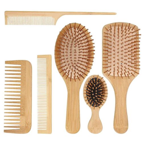 Bamboo Hair Brush 6 Sticks Bamboo Brush Wooden Hair Brush for Enhance Shine Massage the Scalp and Improve Tangles