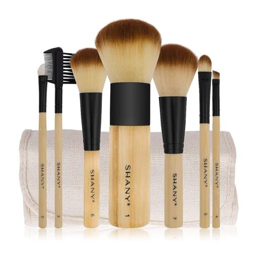 SHANY Bamboo Makeup Brush Set - Vegan Professional Makeup Brushes With Premium Synthetic Hair & Cotton Pouch for Easy Brush Storage - 7pc