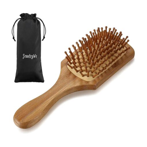 JewelryWe Natural Bamboo Paddle Hair Brush-Detangling Scalp Massage Hair Comb for All Hair Types