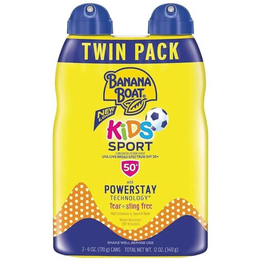 Banana Boat Kids Sport Sunscreen Spray SPF 50 Twin Pack | Childrens Sunscreen, Kids Sunblock Spray, Oxybenzone Free Sunscreen for Kids, Spray On Sunscreen SPF 50, 6oz each