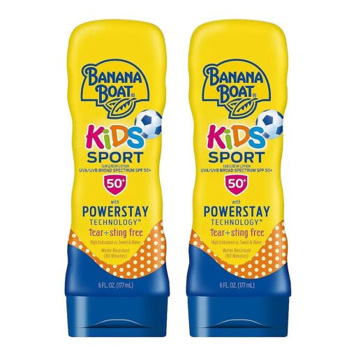 Banana Boat Kids Sport Sunscreen Lotion SPF 50 Twin Pack | Tear Free Sunscreen for Kids, Childrens Sunscreen, Kids Sunblock, Lotion Sunscreen, Oxybenzone Free Sunscreen SPF 50, 6oz each