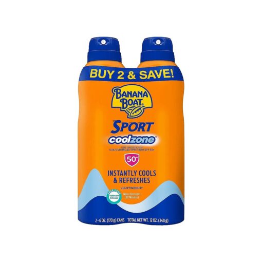 Banana Boat Sport Cool Zone SPF 50 Sunscreen Spray Twin Pack | Sport Sunscreen Spray SPF 50, Clear Sunscreen Spray, Banana Boat Sunscreen Spray SPF 50, Oxybenzone Free Sunscreen Pack, 6oz each