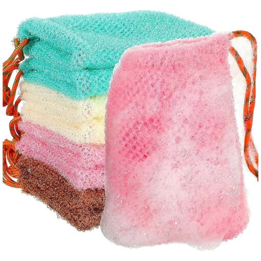 Shappy 8 Pieces Soap Saver Pouch Bar Soap Bags Exfoliating Soap Net Soap Mesh Bags for Shower Soap Holder Bubble Foam Net Soap Pocket for Women Men Girls ( Lake Green, Pink, Beige, Brown )