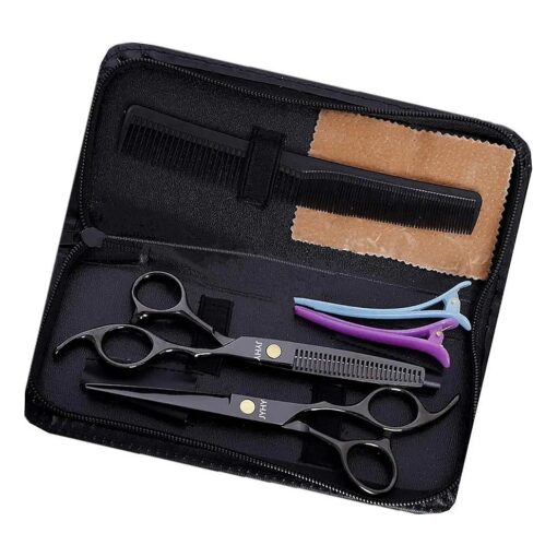 Professional Hair Cutting Scissors Shears Barber Thinning Set Kit- Family Hair Cutting, Barber Hair Cutting Tool Thinning texturizing ( Black 6" )