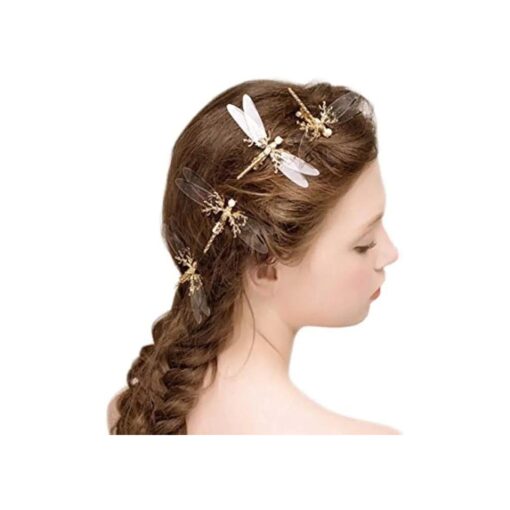 3 Pcs Baroque Fancy Gold Tone Alligator Hair Clips Dragonfly Starfish Hair Clips Bridal Pearl Prom Hair Pins Wedding Hair Barrette Accessories Jewel Hair Pin for Women Girls ( Dragonfly-A )