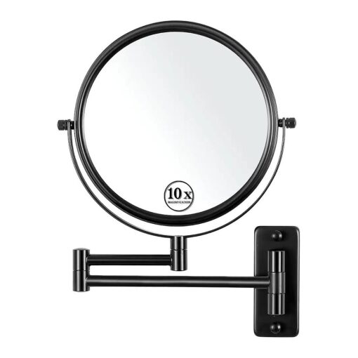 Wall Mounted Makeup Mirror, 1x/ 10x Magnifying Makeup Mirror, 8" Double Sided Make up Mirror with 360 Degree Swivel Extendable Arm, Home Bathroom Shaving Vanity Mirror ( Black )