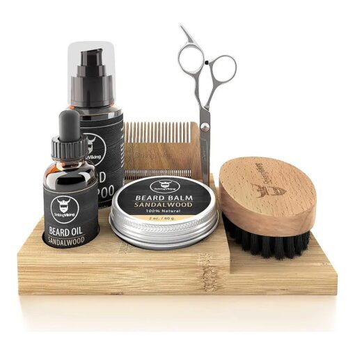 Striking Viking Beard Grooming Kit Includes Caddy, Beard Care Oil and Balm, Beard Shampoo, Wooden Comb, Beard Brush, & Trimming Scissors