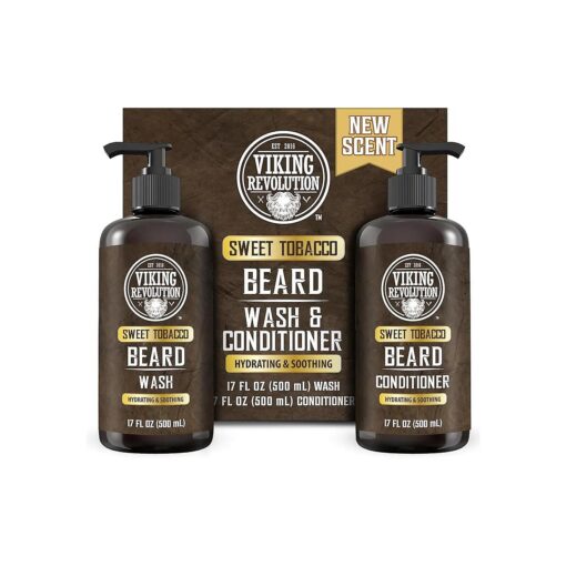 Viking Revolution Beard Wash and Beard Conditioner for Men with Argan Oil and Jojoba Oil - Beard Softener and Strengthener Beard Care Beard Shampoo and Conditioner with Beard Oil ( 17oz, Sweet Tobacco )