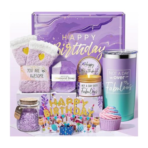 Birthday Gifts for Women Friendship, Lavender Relaxing Spa Gifts Basket Set for Women, Self Care Gifts Unique Happy Birthday Gifts Idea for Mom Her Best Friends Sister Wife Girlfriend Coworker Teacher