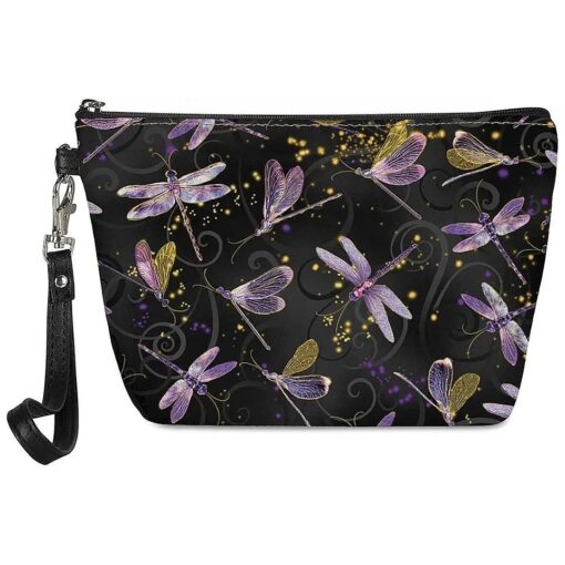 FOR U DESIGNS Dragonfly Print Cosmetic Bag with Handle Women Toiletry Case Pouch Make-up Clutch Bags Blue