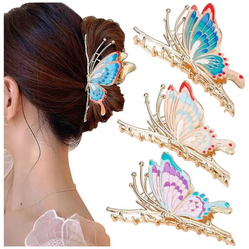 FDBJulyy 4 Inch Butterfly Metal Hair Clips for Women & Girls 3 Pcs Large Hair Claw Clips Nonslip 3 Styles Strong Hold Matte Claw Hair Accessories for Woman and Girls With Long Thick Hair & Thin Hair