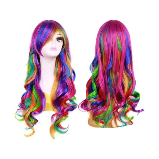 27.5" Rainbow Wigs for Women Long Wavy Rainbow Costume Wigs for Halloween Party BU036A