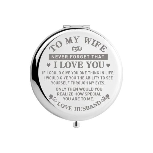 Travel Makeup Mirror for Wife, Wife Birthday Gift Ideas, Wife Gifts for Wedding Anniversary Valentines Day Mothers Day, Romantic Gift for Her