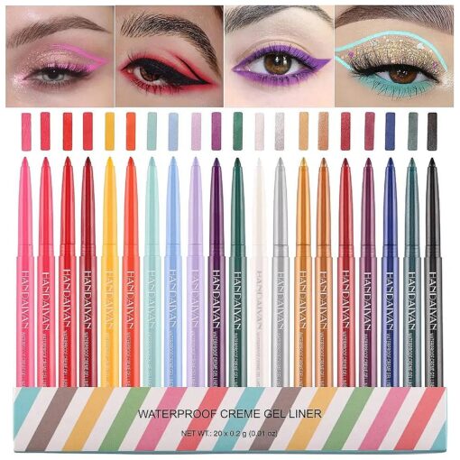 20 Colors Eye liner Pencil Set Waterproof Eye liner Pen High Pigmented Colorful Lipliner, Eyeshadow Pencil Natural Matte Make Up Long Lasting Retractable Eye Liners Pen Set for Women Girls