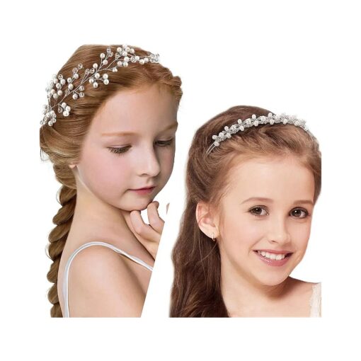 WILLBOND 2 Pieces Flower Girls Headpiece Princess Wedding Faux Pearls Rhinestone Headband Bridal Crystal Hairband Tiara for Flower Girls Toddler Crown Wedding Party Hair Accessory