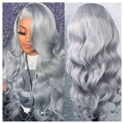 Grey Body Wave Lace Front Wigs Human Hair Pre Plucked 180 Density Grey Human Hair 13x4 Front Wigs Glueless Silver Lace Front Wigs for Women ( 22 Inch, Grey body wave )