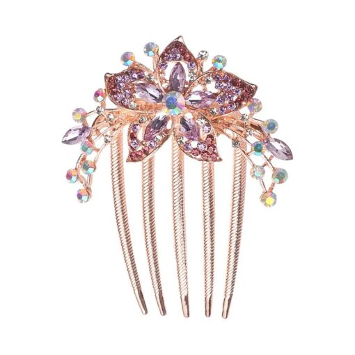 Flower Rhinestones Hair Combs Accessories, Perfect Mother 's Day Gifts, Birthday Gifts, Wedding Gifts ( Purple )