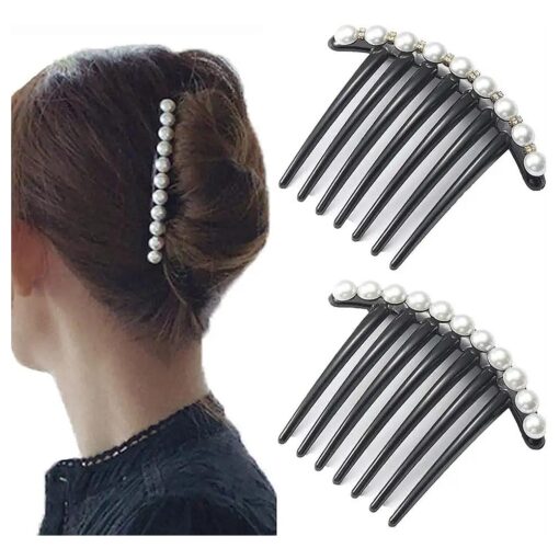 JONKY Black French Twist Hair Comb Clips Pearl Decorative Hair Combs Women for Accessories Vintage Teeth Hair Tool ( Pack of 2 )