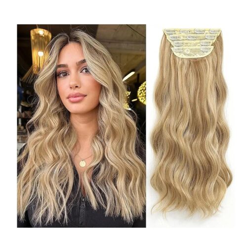 KooKaStyle Clip in Long Wavy Hair Extensions 20 Inch 4PCS Hairpieces Thick Long Clip in Extensions for Women Full Head ( 20 Inch, Light Brown mix Golden Blonde )