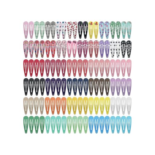 Hair Clips, KUBOM 120-Pack Metal Snap Hair Barrettes Barettes and Hair Clips for Girls, Toddlers, Kids, Women, Baby and Fine/Thick hair - 2inch ( Colored Candy and Pattern )