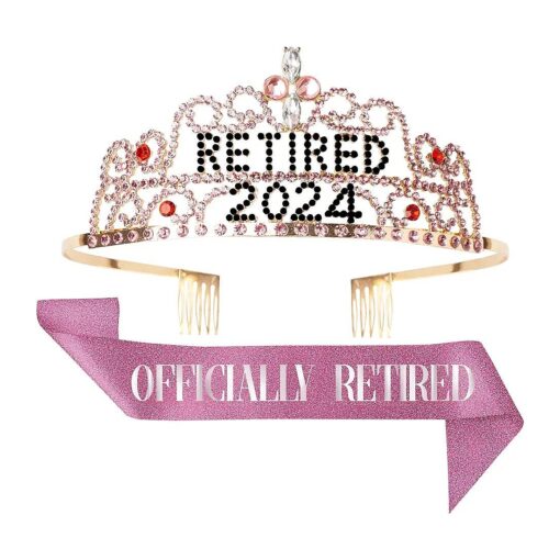 Retirement Tiara & Sash - Officially Retired Sash & Crown for Parties, Events, Gifts, Favors, and Decorations