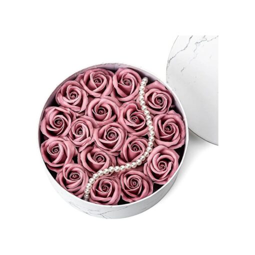 Luxury Beautiful Flora Scented Roses/Carnation Flower Bath Soap With Stem, Flower Soap in 7.87 inches Round Gift Box, Gift for Birthday/Valentine 's Day/Mother 's Day ( White Pink )