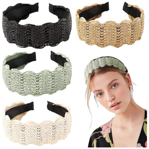 Ivyu Headbands Women Hair Head Bands - Rattan Summer Straw Head Bands for Girls Cute Wide Raffia Woven Hair Bands for Women 's Hair Rattan Hairbands Tan Beauty Product Beech Hair Accessories