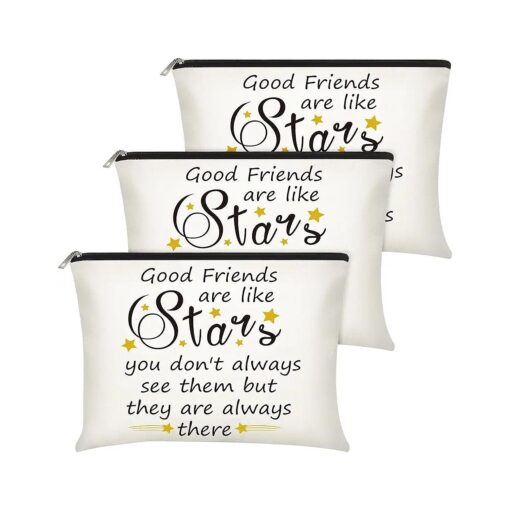 3 Pieces Good Friend Gifts Cosmetic Bag for Women, Funny Long Distance Friendship, Birthday, Moving Away, Christmas Gifts Makeup Bags Travel Cases for Good Friends Bestie Soul Sister ( Stylish Style )