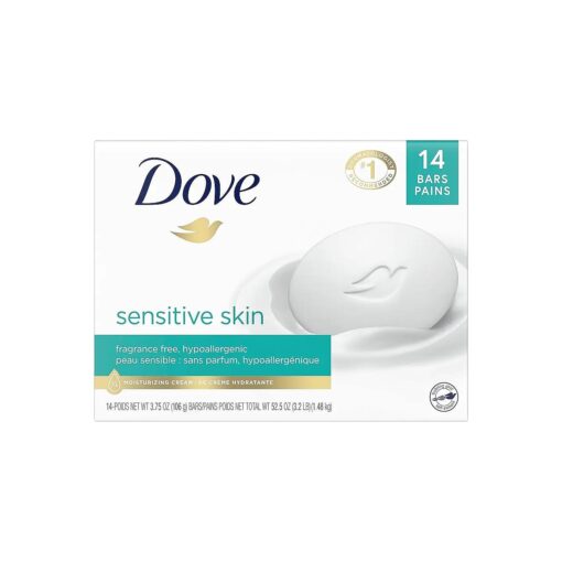 Dove Beauty Bar More Moisturizing Than Bar Soap for Softer Skin, Fragrance-Free, Hypoallergenic Beauty Bar Sensitive Skin With Gentle Cleanser 3.75 oz, 14 Bars