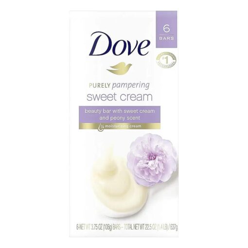 Dove Purely Pampering Beauty Bar for Softer Skin Sweet Cream & Peony More Moisturizing Than Bar Soap 3.75 oz 6 Bars