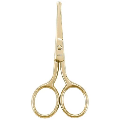 LIVINGO Professional Nose Hair Scissors, Multi-purpose Stainless Steel Rounded Tip Straight Blade, Facial Hair Beard Eyebrows Ear Trimming Beauty Grooming Tool for Men & Women, 3.5" Gold