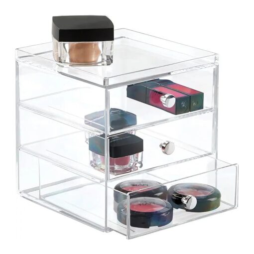 InterDesign Clarity Cosmetic Vanity Cabinet to Hold Makeup, Beauty Products-3 Drawer, Clear Organizer, 1 x Mirror