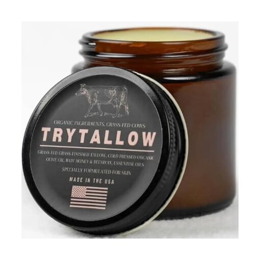 Beef Tallow Honey Balm - Grass-Fed Organic Face Cream with Honey & Olive Oil, for Eczema, Rosacea, Baby, Acne ( 2 oz )