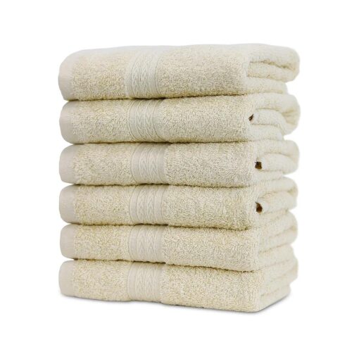 BC BARE COTTON Dobby Border Collection ECO Diamond, Hand Towel - Set of 6, Beige