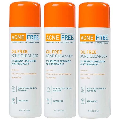 AcneFree Oil-Free Acne Cleanser for Oily Skin and Acne Prone Skin Formulated with Benzoyl Peroxide 2.5 %, helps Clear Blemishes and Nourish Skin, 8 Fl Oz ( Pack of 3 )