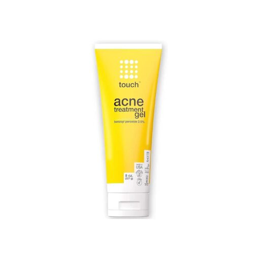 Touch Benzoyl Peroxide 2.5 % Gel Cream For Acne - Pimples and Cystic Acne Spot & Daily Face and Back Medication for Adults & Teens - Goes on Clear Lightweight & Non-Drying - Large 8 oz .