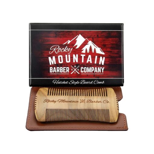 Beard Comb - Sandalwood Natural Hatchet Style for Hair - Anti-Static & No Snag, Handmade Wide & Fine Tooth Contour Brush Best for Beard & Moustache with Carrying Case Pouch