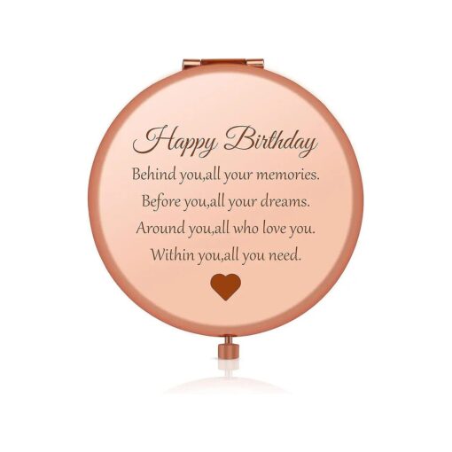 Happy Birthday Gift for Women Girls, Folding Travel Mirror Compact Mirror for Her, Birthday Gift Ideas for Friends, Mom, Daughter, Sister, Coworkers, Grandma, Aunt, Wife, Best Birthday Present for Her