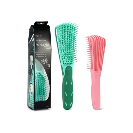 2 Pieces BESTOOL Detangling Brush for Natural Hair, Detangler Brush Curly Hair Brush for All Wet or Dry Afro America 3a to 4c Wavy Kinky Curly Coily Hair ( Green, Pink )