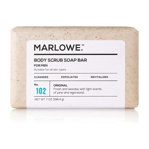 No, 102 Men 's Body Scrub Soap 7 oz, Fresh Original Woodsy Scent, Best Exfoliating Bar for Men, Made with Natural Ingredients, Apricot Seed Powder, Shea Butter, Olive Oil, Green Tea Extracts