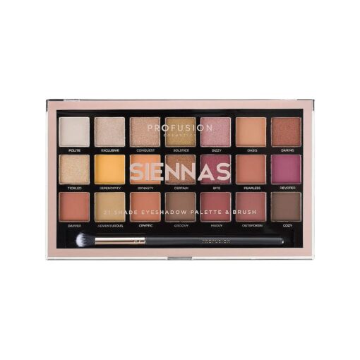 Profusion Cosmetics 21 Shade Eyeshadow Palette - Long-lasting Cruelty-free Bright Pigmented shades Palette Collection & Brush, Siennas